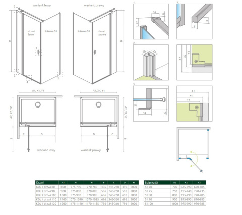Radaway Nes Black KDJ II drzwi prysznicowe 110 cm prawe czarny mat/szkło przezroczyste 10032110-54-01R
