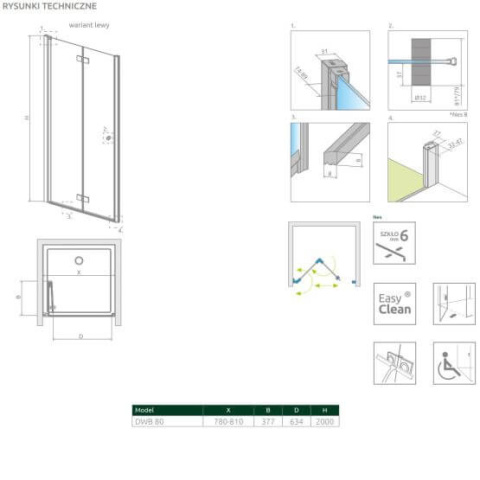 Radaway Nes DWB drzwi prysznicowe 80 cm prawe chrom/szkło przezroczyste 10029080-01-01R