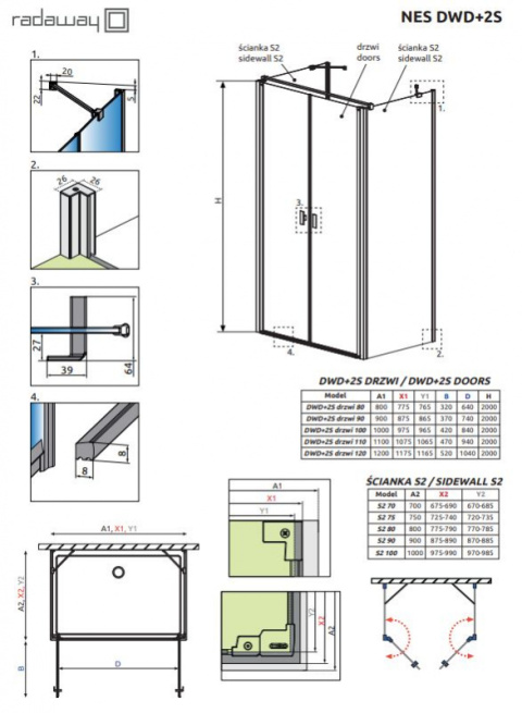 Radaway Nes DWD+2S drzwi prysznicowe 120 cm chrom/szkło przezroczyste 10035120-01-01