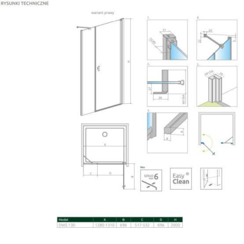 Radaway Nes DWS drzwi prysznicowe 130 cm prawe chrom/szkło przezroczyste 10028130-01-01R