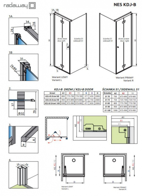 Radaway Nes KDJ B drzwi prysznicowe 100 cm prawe chrom/szkło przezroczyste 10025100-01-01R
