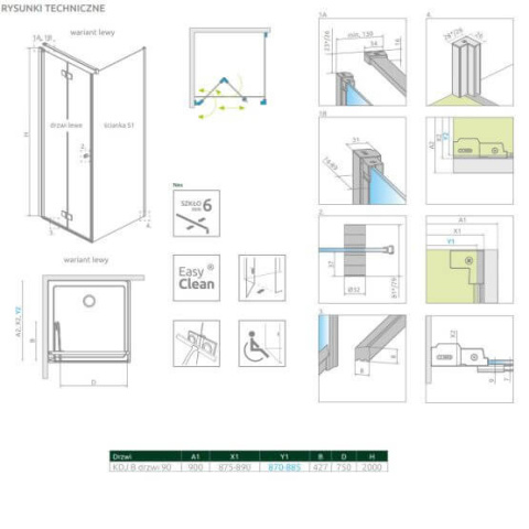 Radaway Nes KDJ B drzwi prysznicowe 90 cm lewe chrom/szkło przezroczyste 10025090-01-01L