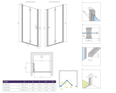 Wpisz KOD: PROMO - 10% Radaway Eos DWB drzwi prysznicowe 90 cm wnękowe lewe chrom/szkło przezroczyste 137803-01-01L