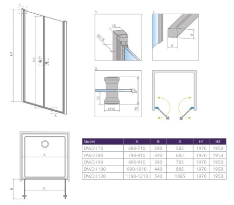 Wpisz KOD: PROMO - 10% Radaway Eos DWD I drzwi prysznicowe 120 cm wnękowe chrom/szkło przezroczyste 137773-01-01