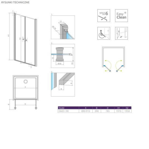 Wpisz KOD: PROMO - 10% Radaway Eos DWD I drzwi prysznicowe 90 cm wnękowe chrom/szkło przezroczyste 137703-01-01