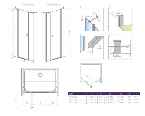 Wpisz KOD: PROMO - 10% Radaway Eos DWJS drzwi prysznicowe 130 cm wnękowe prawe chrom/szkło przezroczyste 13799455-01R