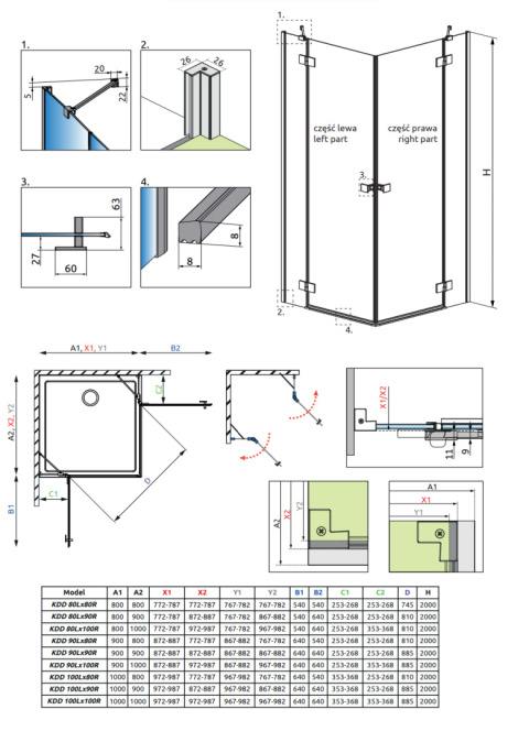 Wpisz KOD: PROMO - 10% Radaway Essenza New Black KDD drzwi prysznicowe 90 cm lewe czarny mat/szkło przezroczyste 1385060-54-01L