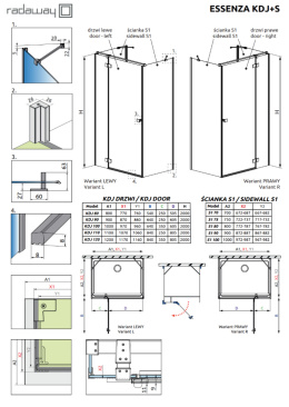 Wpisz KOD: PROMO - 10% Radaway Essenza New Black KDJ+S drzwi prysznicowe 90 cm lewe czarny mat/szkło przezroczyste 385020-54-01L