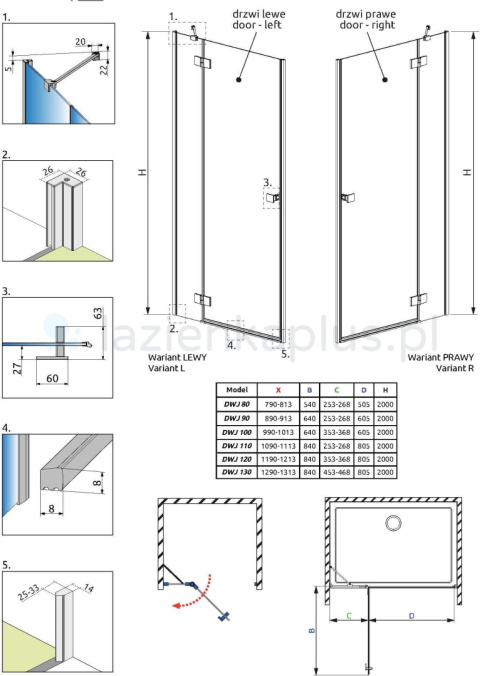 Wpisz KOD: PROMO - 10% Radaway Essenza New DWJ drzwi prysznicowe 80 cm lewe chrom/szkło przezroczyste 1385012-01-01L