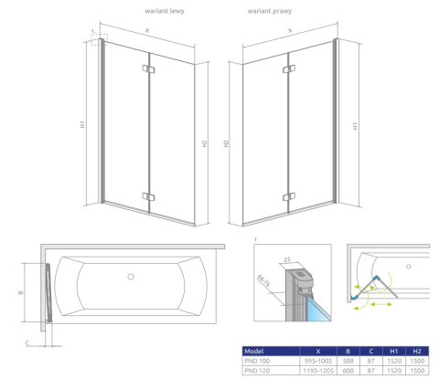 Wpisz KOD: PROMO - 10% Radaway Essenza New PND parawan nawannowy 120 cm prawy chrom/szkło przezroczyste 207212-01R