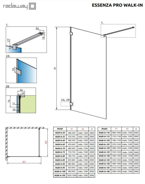 Radaway Essenza Pro White Walk-In ścianka prysznicowa 130 cm wolnostojąca biały mat/szkło przezroczyste 10103130-04-01