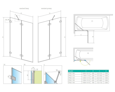 Radaway Euphoria PND parawan nawannowy 100 cm lewy szkło przezroczyste 10008100-01-01L
