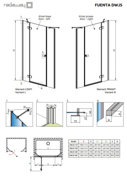 Radaway Fuenta Chrome DWJ+S drzwi prysznicowe 140 cm uchylne chrom połysk/szkło przezroczyste 1384033-01-01R