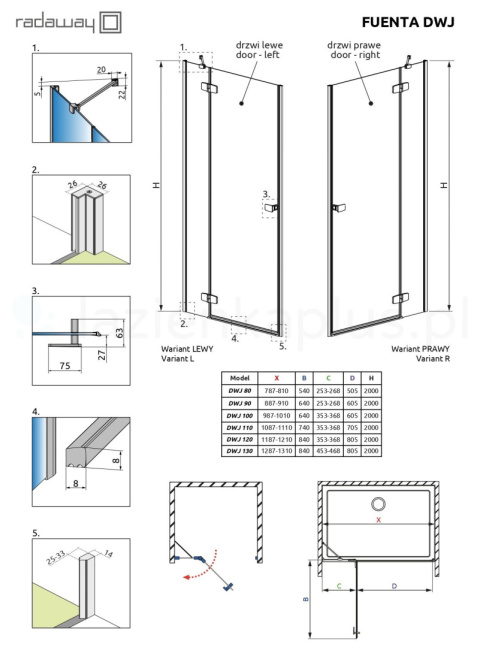 Radaway Fuenta Chrome DWJ drzwi prysznicowe 90 cm uchylne chrom połysk/szkło przezroczyste 1384013-01-01L