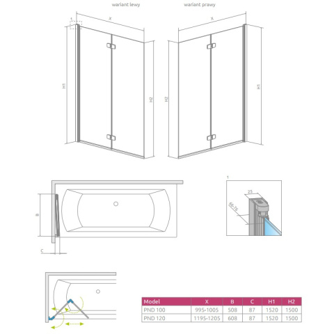 Wpisz KOD: PROMO - 10% Radaway Fuenta New PND parawan nawannowy 120 cm prawy 208212-01R