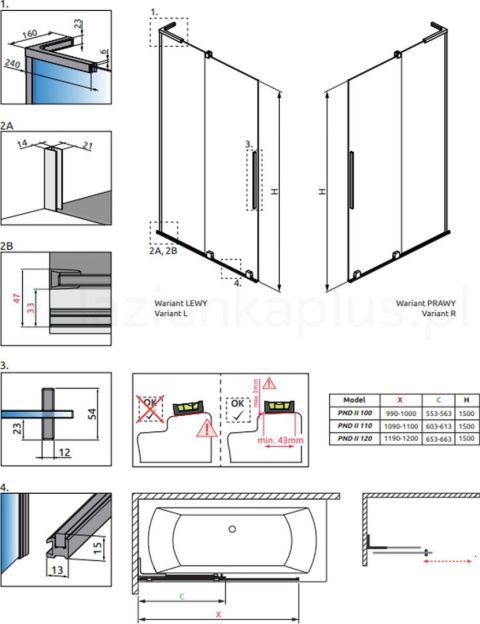 Wpisz KOD: PROMO - 10% Radaway Furo SLPND II drzwi parawanu 53,8 cm lewe gunmetal szczotkowany/szkło przezroczyste 10309538-92-01L