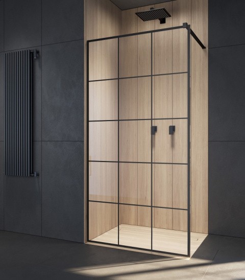 Wpisz KOD: PROMO - 10% Radaway Modo New Black II Factory Walk-In ścianka prysznicowa 75 cm czarny mat/szkło factory 389075-54-55