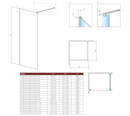 Wpisz KOD: PROMO - 10% Radaway Modo New Black II Frame Walk-In ścianka prysznicowa 80 cm wolnostojąca czarny mat/szkło Frame 389084-54-56