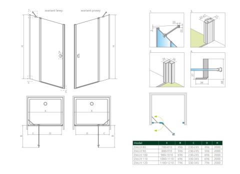 Radaway Nes Black DWJ II drzwi prysznicowe 100 cm prawe czarny mat/szkło przezroczyste 10036100-54-01R