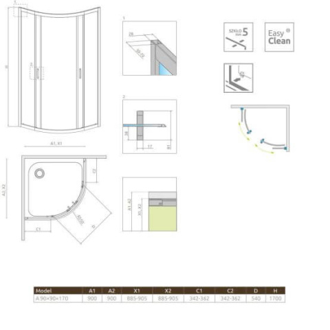 Radaway Premium Plus A 1700 kabina prysznicowa 90x90 cm półokrągła chrom/szkło brązowe 30401-01-08N
