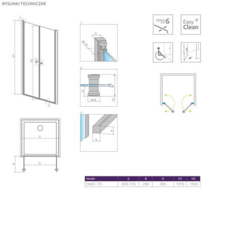 Wpisz KOD: PROMO - 10% Radaway Eos DWD I drzwi prysznicowe 70 cm wnękowe chrom/szkło przezroczyste 137783-01-01