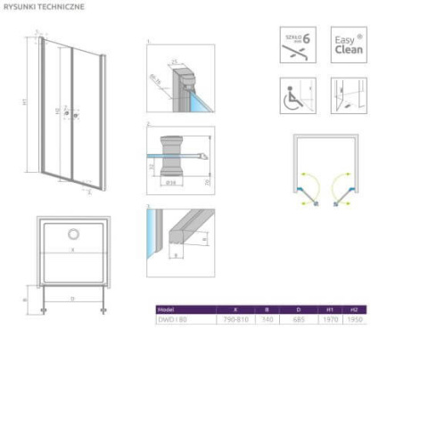 Wpisz KOD: PROMO - 10% Radaway Eos DWD I drzwi prysznicowe 80 cm wnękowe chrom/szkło przezroczyste 137713-01-01