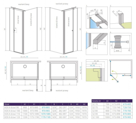 Wpisz KOD: PROMO - 10% Radaway Eos KDS II drzwi prysznicowe 90 cm lewe chrom/szkło przezroczyste 13799481-01L