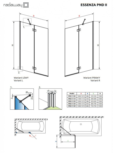 Wpisz KOD: PROMO - 10% Radaway Essenza New PND II parawan nawannowy 120 cm prawy chrom/szkło przezroczyste 110002120-01-01R