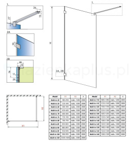 Radaway Essenza Pro Gold Walk-In ścianka prysznicowa 95 cm wolnostojąca złoty połysk/szkło przezroczyste 10103095-09-01