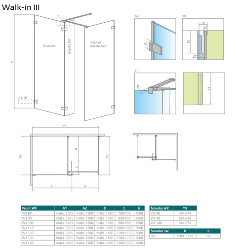 Radaway Euphoria Walk-In ścianka frontowa W3 110 cm chrom/szkło przezroczyste 383133-01-01