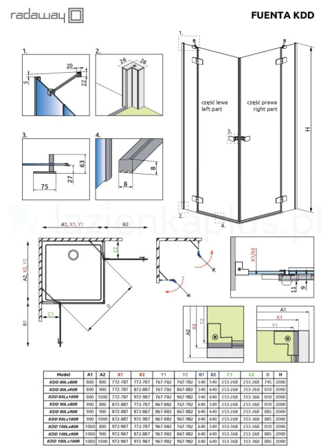 Radaway Fuenta Chrome KDD kabina prysznicowa część lewa 80 cm chrom połysk/szkło przezroczyste 1384061-01-01R