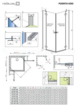 Radaway Fuenta Chrome KDD kabina prysznicowa część lewa 90 cm chrom połysk/szkło przezroczyste 1384060-01-01L