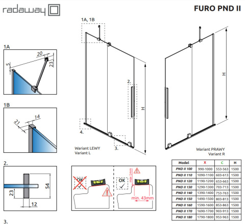 Wpisz KOD: PROMO - 10% Radaway Furo PND II drzwi parawanu 53,8 cm prawe gunmetal szczotkowany/szkło przezroczyste 10109538-92-01R