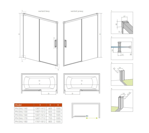 Wpisz KOD: PROMO - 10% Radaway Idea PN DWJ parawan nawannowy 140x150 cm lewy czarny mat/skzło przezroczyste 10003140-54-01L