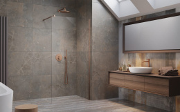Wpisz KOD: PROMO - 10% Radaway Modo New Brushed Copper II Walk-In ścianka 95 cm wolnostojąca miedź szczotkowana/szkło przezroczyste 389095-93-01
