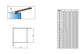 Radaway Modo New II Black Walk-In ścianka 95 cm czarny mat/szkło przezroczyste 389095-54-01