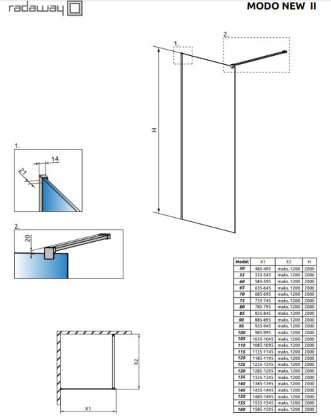 Wpisz KOD: PROMO - 10% Radaway Modo New II Gold Walk-In ścianka 90 cm wolnostojąca złoty połysk/szkło przezroczyste 389094-09-01