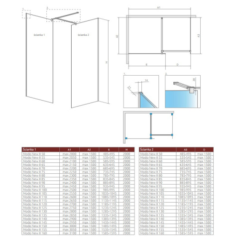 Radaway Modo New II Walk-In ścianka 110 cm chrom/szkło przezroczyste 389114-01-01