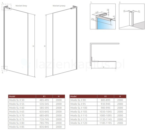 Radaway Modo SL II Walk-In ścianka prysznicowa 120 cm prawa wolnostojąca chrom połysk/szkło przezroczyste 10319124-01-01R