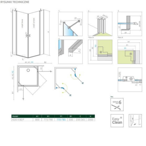 Radaway Nes Black KDD II drzwi prysznicowe 80 cm lewe czarny mat/szkło przezroczyste 10031080-54-01L