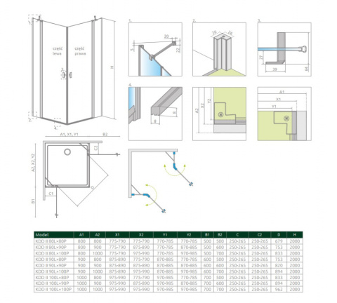 Radaway Nes Black KDD II drzwi prysznicowe 90 cm lewe czarny mat/szkło przezroczyste 10031090-54-01L