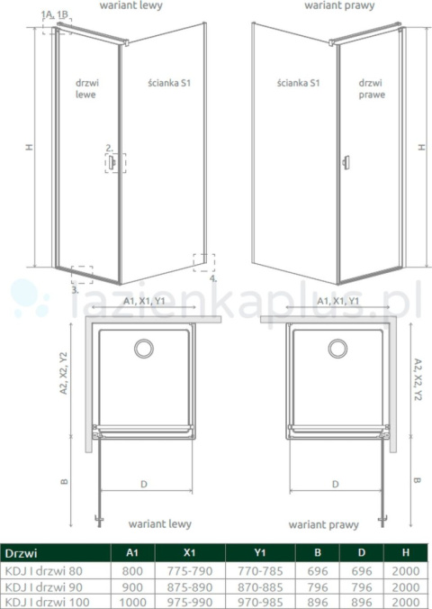 Radaway Nes Black KDJ I drzwi prysznicowe 80 cm prawe czarny mat/szkło przezroczyste 10022080-54-01R