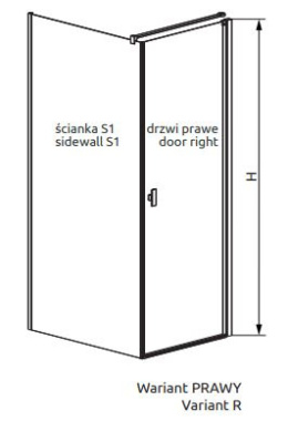 Radaway Nes Black KDJ I drzwi prysznicowe 90 cm prawe czarny mat/szkło przezroczyste 10022090-54-01R