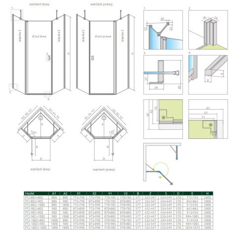 Radaway Nes Black PTJ drzwi prysznicowe 59,6 cm prawe czarny mat/szkło przezroczyste 10052000-54-01R