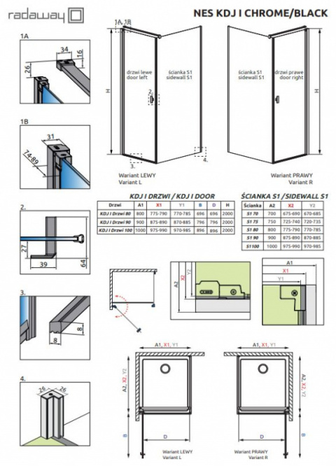 Radaway Nes KDJ I drzwi prysznicowe 80 cm lewe chrom/szkło przezroczyste 10022080-01-01L