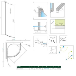Radaway Nes PDD I kabina prysznicowa część lewa 80x80 cm półokrągła 10020080-01-01L
