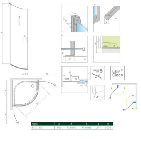 Radaway Nes PDD I kabina prysznicowa część lewa 80x80 cm półokrągła 10020080-01-01L