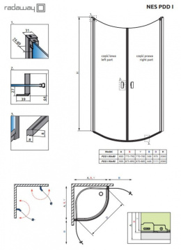 Radaway Nes PDD I kabina prysznicowa część lewa 90x90 cm półokrągła chrom połysk/szkło przezroczyste 10020090-01-01L