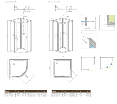 Radaway Premium Plus 2S komplet ścianek tylnych 90 cm szkło Fabric 33433-01-06N