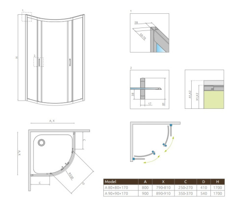 Radaway Premium Plus A 1700 kabina prysznicowa 80x80 cm półokrągła chrom/szkło brązowe 30411-01-08N